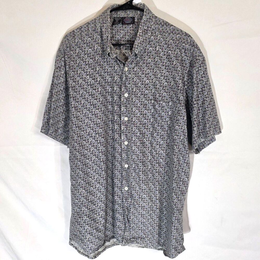 #0395 Maui Trading Company Vintage Cotton Geometric Tile Aloha Camp Shirt XL